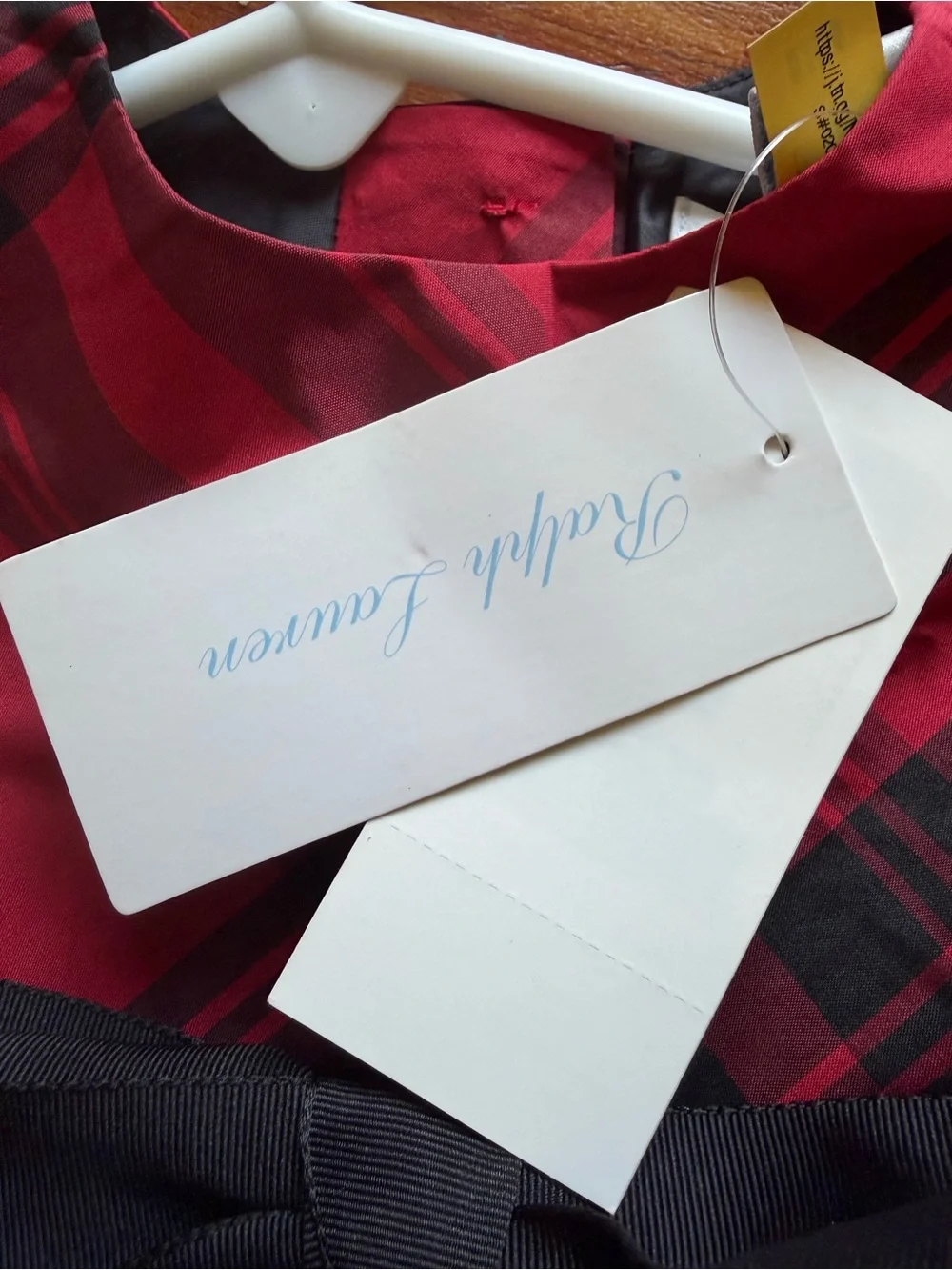 NWT Ralph Lauren Red Paid Baby Dress with Black Bow 3 months